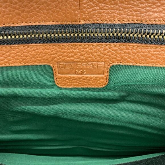ELA STONE Paris Grained Cognac Leather Clutch - Picture 3 of 11